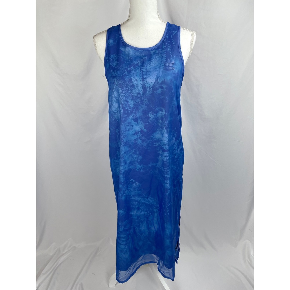 Adidas Women Small Blue Ocean Elements Sleeveless Tank Dress CF9969 Trefoil